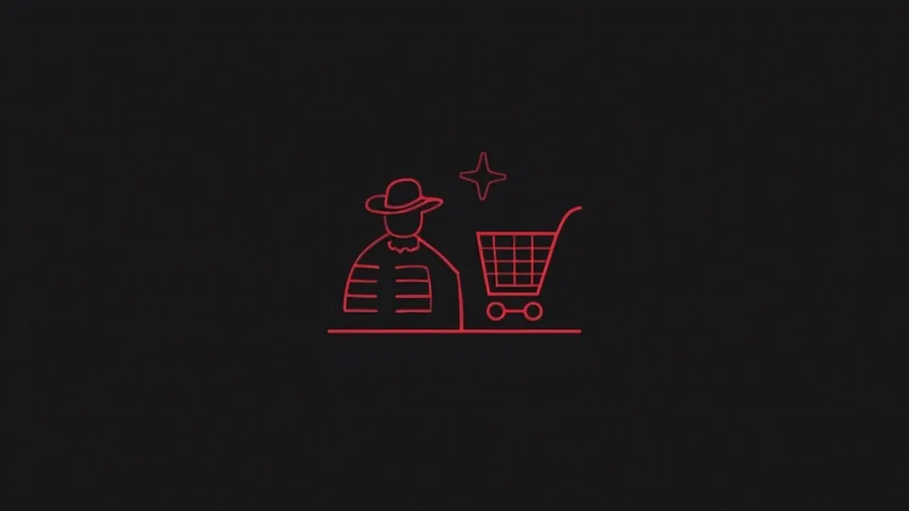 Ilustracija figurice u šeširu pored shoppingCart-a symbolizuje pokretanje online prodavnice i e-commerce poslovanja
