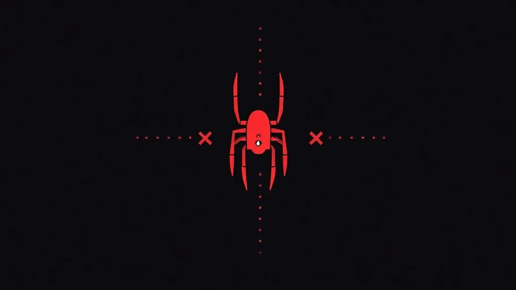 Crveni robot sa crosshair ciljem i koordinatnim linijama na crnoj pozadini za robots.txt vodič